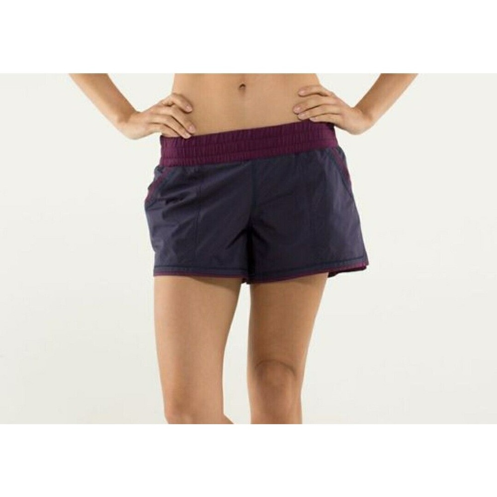 Lululemon Shake & Break Short Parallel Stripe Size 4 Blue Burgundy Lined Running